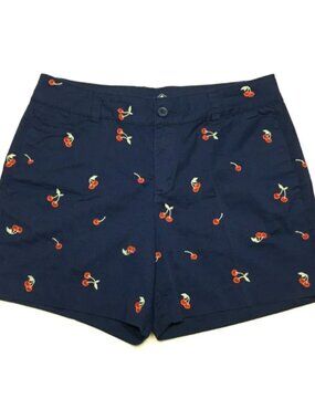 St Johns Bay Chino Cotton Shorts Cherry Embroidered XL Blue NWT
